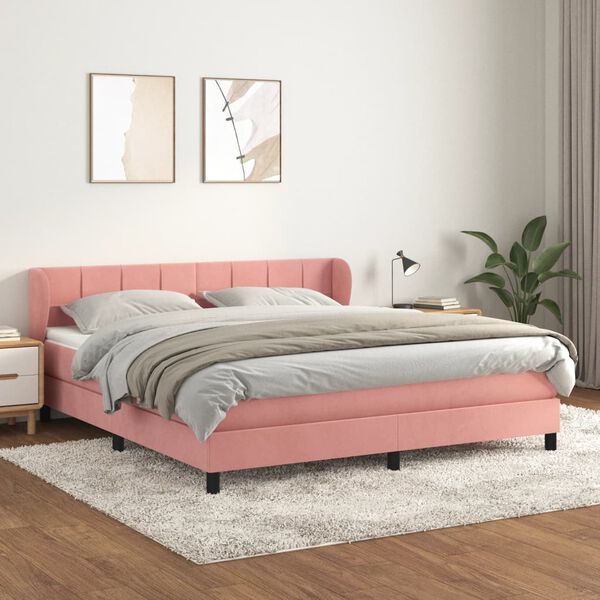 vidaXL Box spring postel s matrac&iacute; růžov&aacute; 160x200 cm samet
