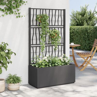 vidaXL Zahradní truhlík s treláží tmavě šedý 80 x 36 x 140 cm PP