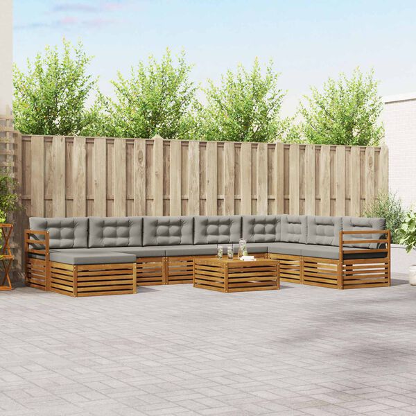 vidaXL Sedac&iacute; soupravy s pol&scaron;t&aacute;řem 9 pcs Př&iacute;rodn&iacute; a světle &scaron;ed&aacute;