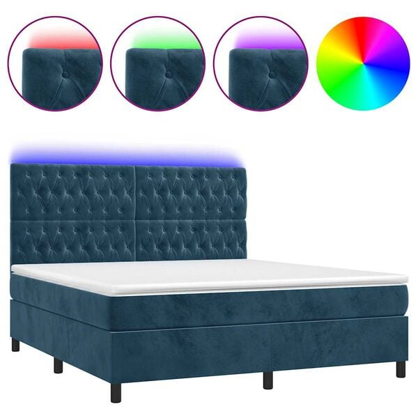 vidaXL Box spring postel s matrac&iacute; a LED tmavě modr&aacute; 160x200 cm samet