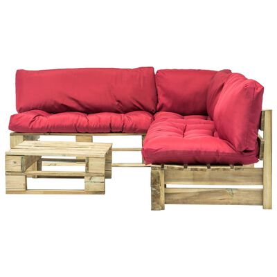 vidaXL 4dílná zahradní sedací souprava z palet a červené podušky dřevo