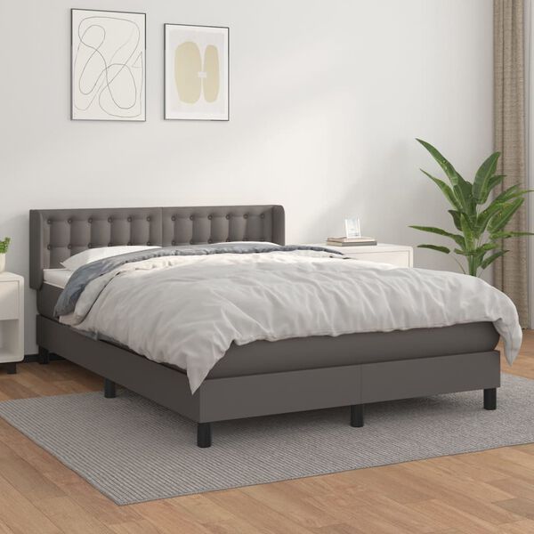 vidaXL Box spring postel s matrac&iacute; &scaron;ed&aacute; 140x200 cm uměl&aacute; kůže