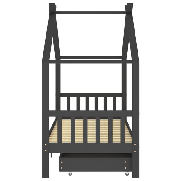 vidaXL R&aacute;m dětsk&eacute; postele se z&aacute;suvkami tmavě &scaron;ed&yacute; borovice 90 x 200 cm