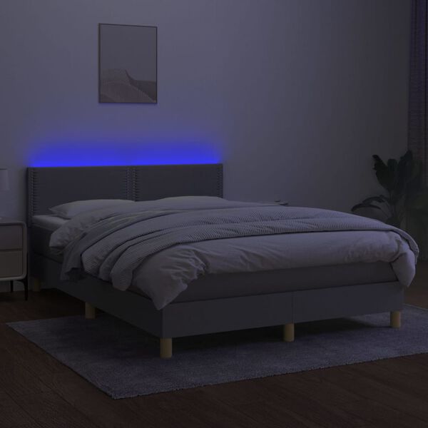 vidaXL Box spring postel s matrac&iacute; a LED světle &scaron;ed&aacute; 140x200 cm textil