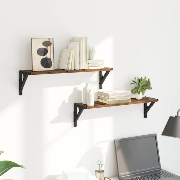 vidaXL Nástěnné poličky s policí 2 pcs Staré dřevo 60 x 15 x 15,5 cm