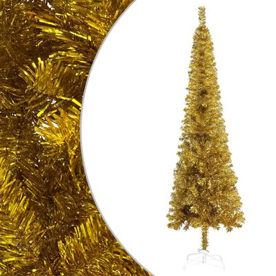 vidaXL Úzký vánoční stromek s LED osvětlením zlatý 210 cm