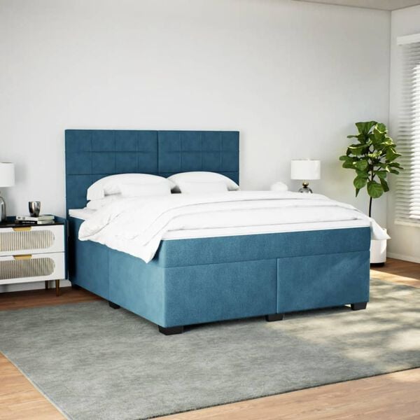 vidaXL Box spring postel s matrac&iacute; modr&aacute; 180 x 200 cm samet