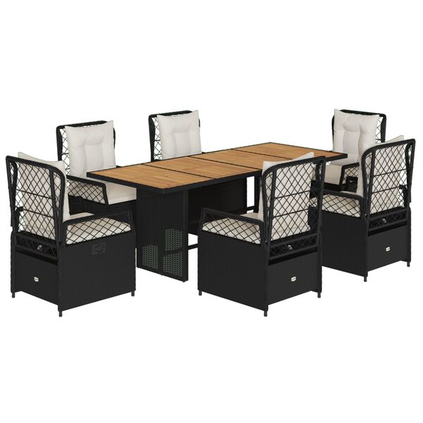 vidaXL 7d&iacute;ln&yacute; zahradn&iacute; j&iacute;deln&iacute; set s podu&scaron;kami čern&yacute; polyratan