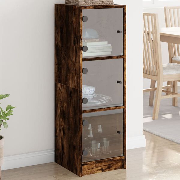 vidaXL Highboard se skleněn&yacute;mi dv&iacute;řky kouřov&yacute; dub 35 x 37 x 109 cm