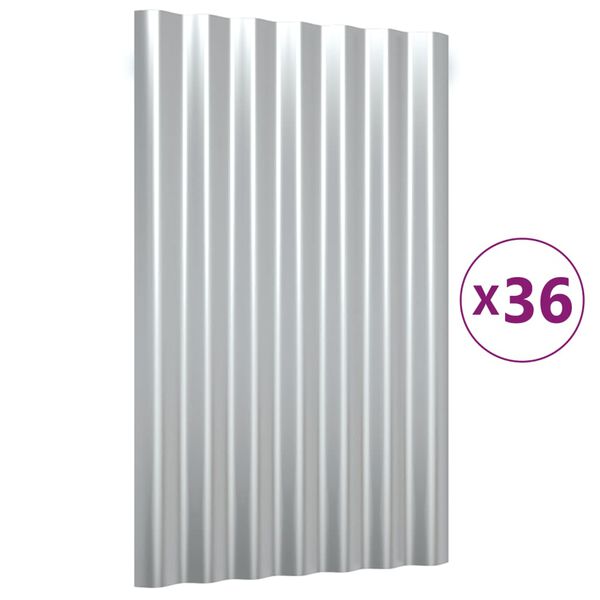 vidaXL Stře&scaron;n&iacute; panely 36 ks pozinkovan&aacute; ocel stř&iacute;brn&eacute; 80 x 36 cm