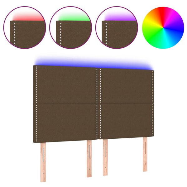 vidaXL Čelo postele s LED tmavě hněd&eacute; 144x5x118/128 cm textil