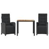 vidaXL 3d&iacute;ln&yacute; bistro set s podu&scaron;kami čern&yacute; polyratan
