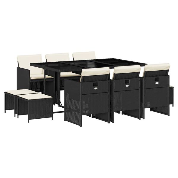 vidaXL 11d&iacute;ln&yacute; zahradn&iacute; j&iacute;deln&iacute; set s podu&scaron;kami čern&yacute; polyratan