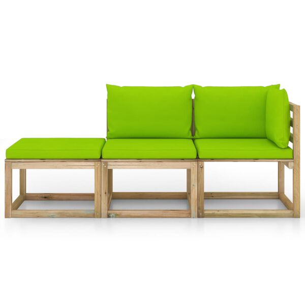 vidaXL 3d&iacute;ln&aacute; zahradn&iacute; sedac&iacute; souprava s jasně zelen&yacute;mi podu&scaron;kami