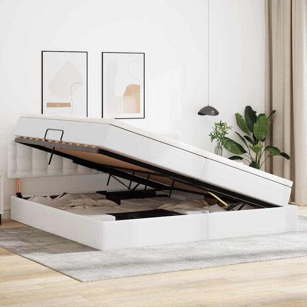 vidaXL Postel s &uacute;ložn&yacute;m prostorem a matrac&iacute; &Uacute;plně b&iacute;l&aacute; 200 x 200 cm