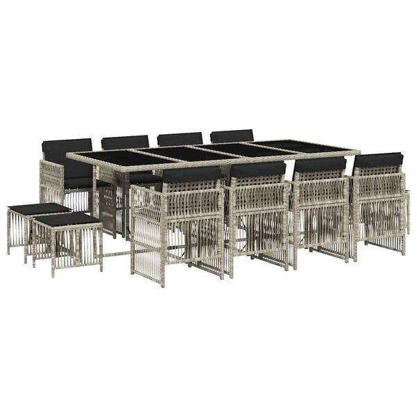 vidaXL 13d&iacute;ln&yacute; zahradn&iacute; j&iacute;deln&iacute; set s podu&scaron;kami světle &scaron;ed&yacute; polyratan