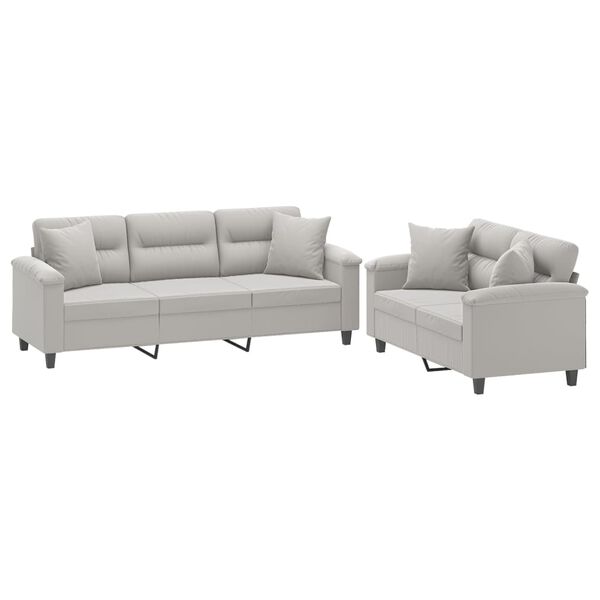 vidaXL 2d&iacute;ln&aacute; sedac&iacute; souprava s pol&scaron;t&aacute;ři světle &scaron;ed&aacute; mikrovl&aacute;kno