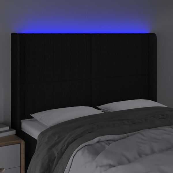 vidaXL Čelo postele s LED čern&eacute; 147 x 16 x 118/128 cm textil