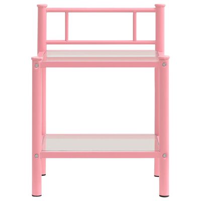 vidaXL Noční stolek růžový a průhledný 45 x 34,5 x 60,5 cm kov a sklo