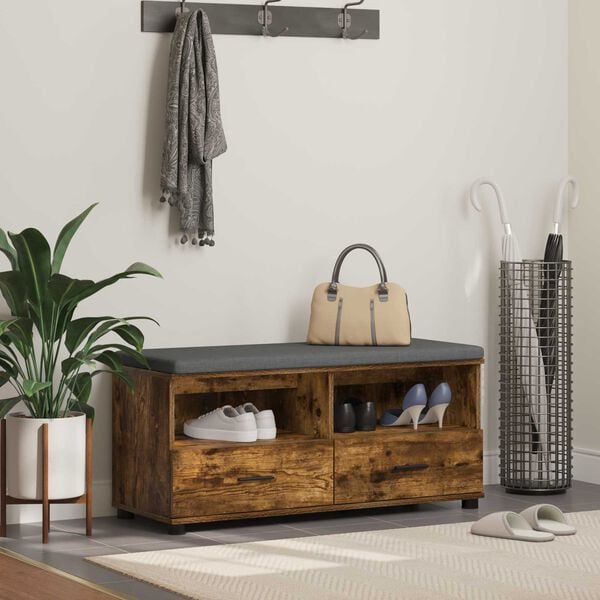 vidaXL Chodbičkov&aacute; lavice s pol&scaron;t&aacute;řem Kouřov&yacute; dub 100 x 38 x 46 cm