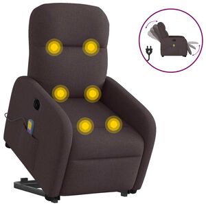 vidaXL Elektrick&eacute; zvedac&iacute; mas&aacute;žn&iacute; polohovac&iacute; křeslo tmavě hněd&eacute; textil