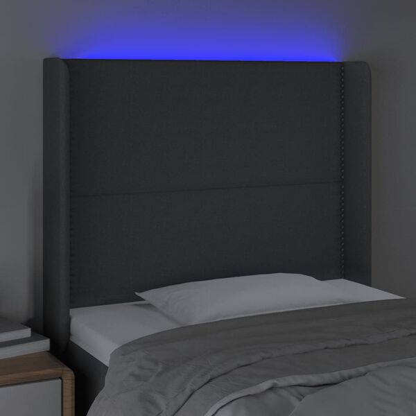 vidaXL Čelo postele s LED tmavě &scaron;ed&eacute; 103 x 16 x 118/128 cm textil