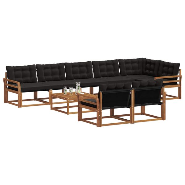 vidaXL Venkovn&iacute; pohovkov&aacute; souprava s pol&scaron;t&aacute;řem 9 pcs Přirozen&aacute; a čern&aacute;