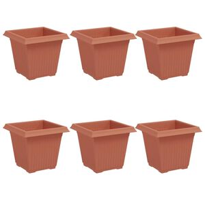 vidaXL Čtvercov&yacute; květin&aacute;č 6 pcs Cihlově červen&aacute; 16 x 16 x 14 cm Plast