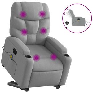vidaXL Elektrick&eacute; zvedac&iacute; mas&aacute;žn&iacute; polohovac&iacute; křeslo světle &scaron;ed&eacute; textil