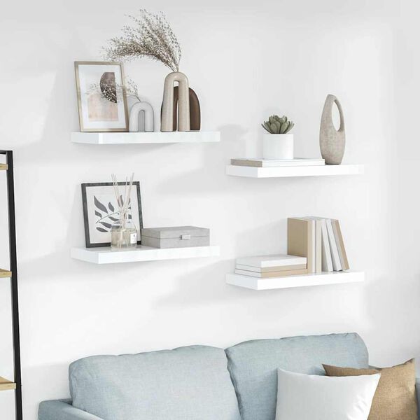 vidaXL Plovouc&iacute; n&aacute;stěnn&eacute; police 4 ks b&iacute;l&eacute; vysok&yacute; lesk 50x23x3,8 cm MDF