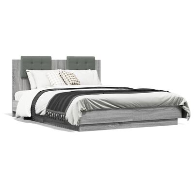 vidaXL Rám postele s čelem a LED osvětlením šedý sonoma 120 x 190 cm