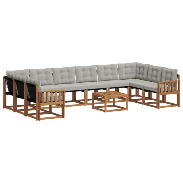 vidaXL Venkovn&iacute; pohovkov&aacute; souprava 11 pcs Př&iacute;rodn&iacute; a světle &scaron;ed&aacute;