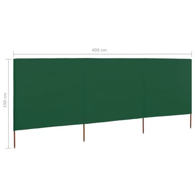 vidaXL 3dílná zástěna proti větru látková 400 x 160 cm zelená