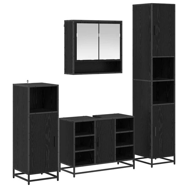 vidaXL Sada koupelnov&eacute;ho n&aacute;bytku 4 pcs Čern&yacute; dub kompozitn&iacute; dřevo