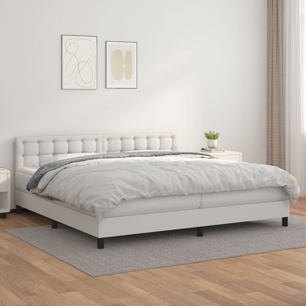 vidaXL Box spring postel s matrac&iacute; b&iacute;l&aacute; 200x200 cm uměl&aacute; kůže