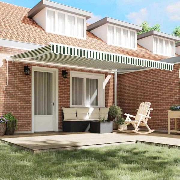 vidaXL Mark&yacute;za Pruhovan&yacute; Zelen&aacute; a b&iacute;l&aacute; 4,5 &times; 3 m Polyester a kov