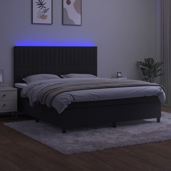 vidaXL Box spring postel s matrac&iacute; a LED čern&aacute; 160x200 cm samet