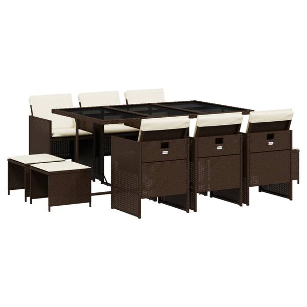 vidaXL 11d&iacute;ln&yacute; zahradn&iacute; j&iacute;deln&iacute; set s podu&scaron;kami hněd&yacute; polyratan