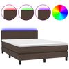 vidaXL Box spring postel s matrac&iacute; a LED hněd&aacute; 140x190 cm uměl&aacute; kůže