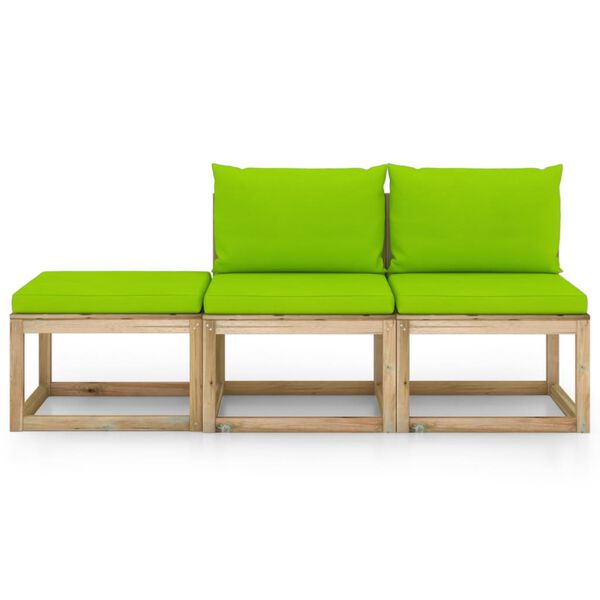 vidaXL 3d&iacute;ln&aacute; zahradn&iacute; sedac&iacute; souprava s jasně zelen&yacute;mi podu&scaron;kami