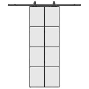 vidaXL Posuvn&eacute; dveře se sadou kov&aacute;n&iacute; čern&eacute; 76x205 cm ESG Glass