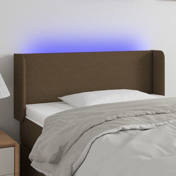 vidaXL Čelo postele s LED tmavě hněd&eacute; 83 x 16 x 78/88 cm textil