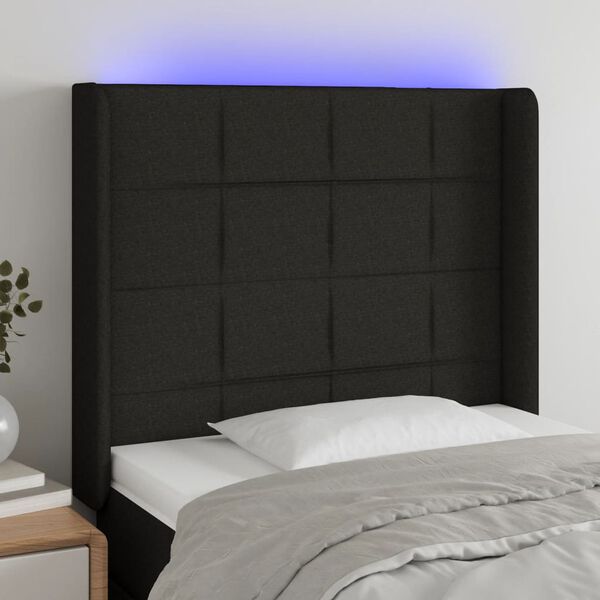 vidaXL Čelo postele s LED čern&eacute; 103 x 16 x 118/128 cm textil