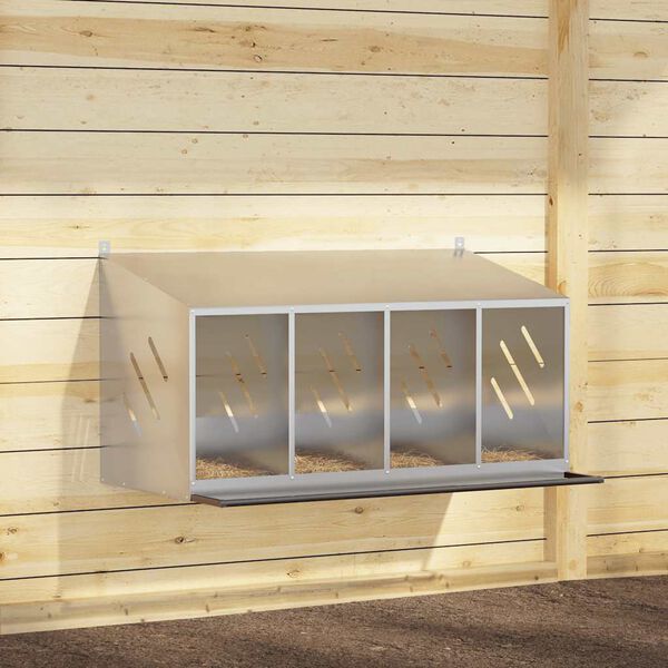 vidaXL Hnízdní box pro kuřata 4 přihrádkami Pozinkovaný stříbrný kov