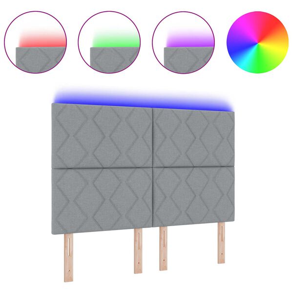 vidaXL Čelo postele s LED p&aacute;sov&yacute;mi světly Světle &scaron;ed&aacute; 144 cm textil