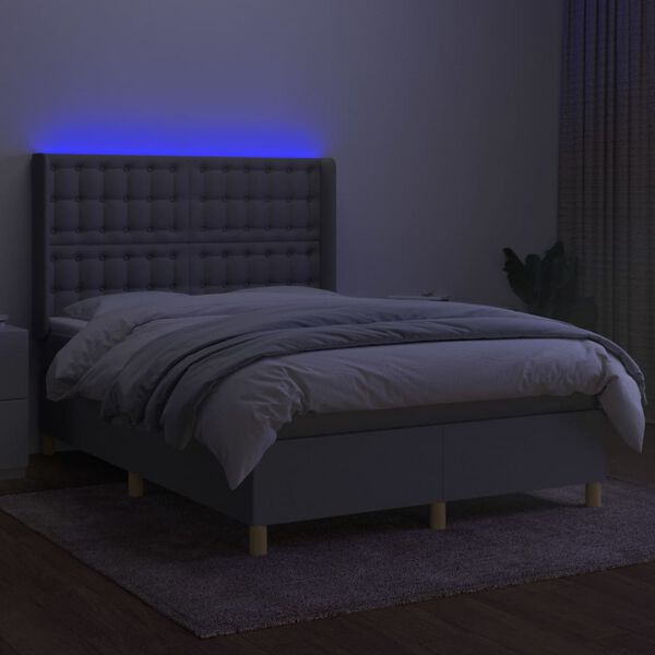 vidaXL Box spring postel s matrac&iacute; a LED světle &scaron;ed&aacute; 140x200 cm textil