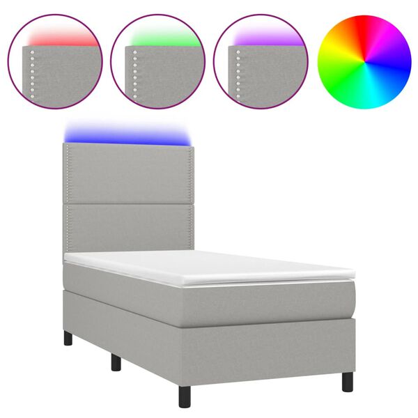 vidaXL Box spring postel s matrac&iacute; a LED světle &scaron;ed&aacute; 90x190 cm textil