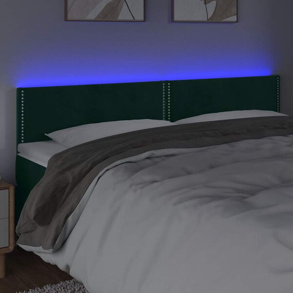 vidaXL Čelo postele s LED tmavě zelen&eacute; 200x5x78/88 cm samet