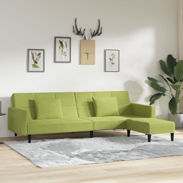 vidaXL 2m&iacute;stn&aacute; rozkl&aacute;dac&iacute; pohovka 2 pol&scaron;t&aacute;ře a podnožka světle zelen&aacute;