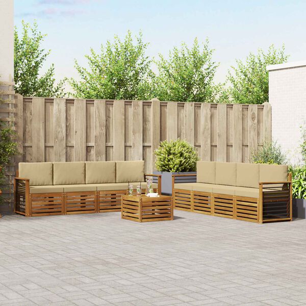 vidaXL Sedac&iacute; soupravy 9 pcs Přirozen&aacute; a B&eacute;žov&aacute; Masivn&iacute; ak&aacute;tov&eacute; dřevo